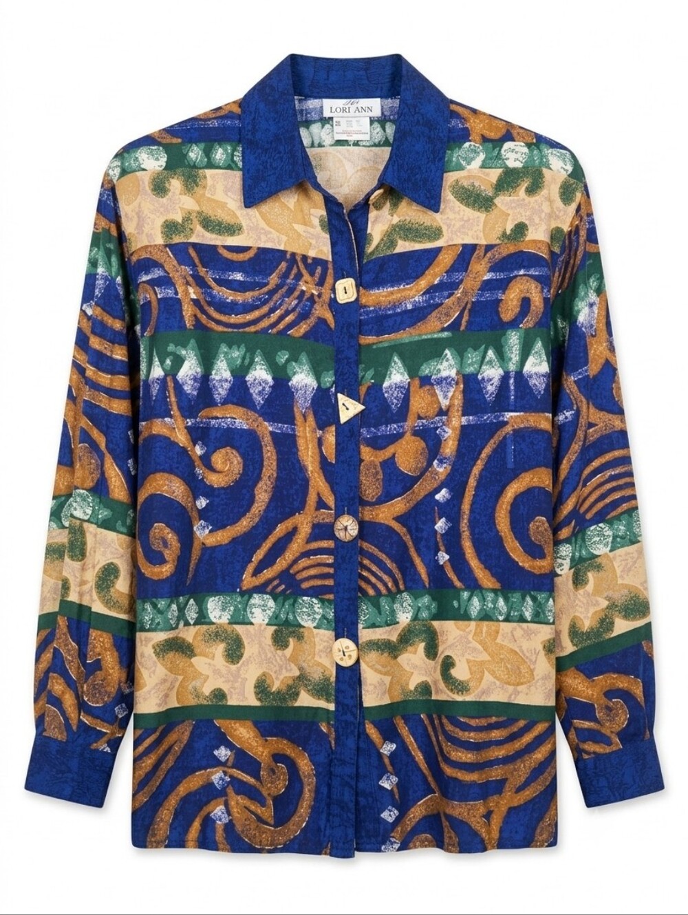 ​Vintage Lori Ann Montreal Abstract Boho Geometric Novelty Button Up Blouse